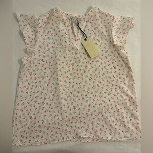 NEW Elaine Rose Women’s Short Sleeve Pink White Floral Blouse V Neck size L